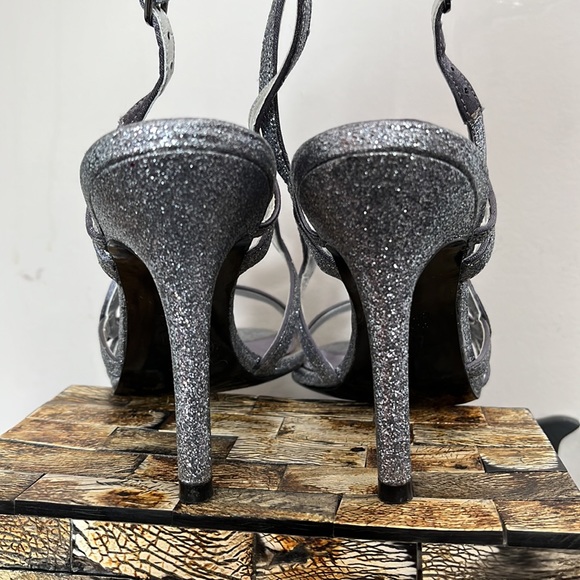 NINA Pewter Glitter Strappy Sling Back Dress Sandals - Size 7 - Picture 7 of 13